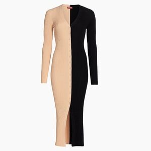 STAUD New Shoko Colorblocked Sweater Midi Dress Two Tone Ribbed V-Neck Size M